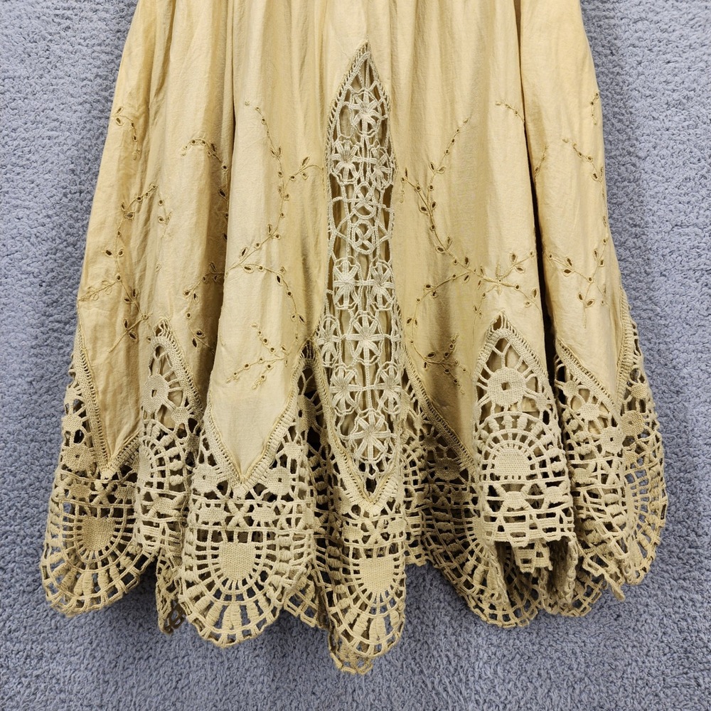 Anthropologie Mustard Yellow Boho Strapless Midi Dress Crochet Lace Eyelet Sz 8 - Picture 10 of 13